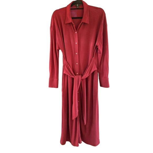 Jason Wu Long Sleeve Button-Down Midi Dress Red Size Large Retro Style Comfy - Picture 1 of 6